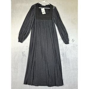 Zara Women's Mesh Dress Size L Long Sleeve Black Shimmery Loose Fit BRAND NEW